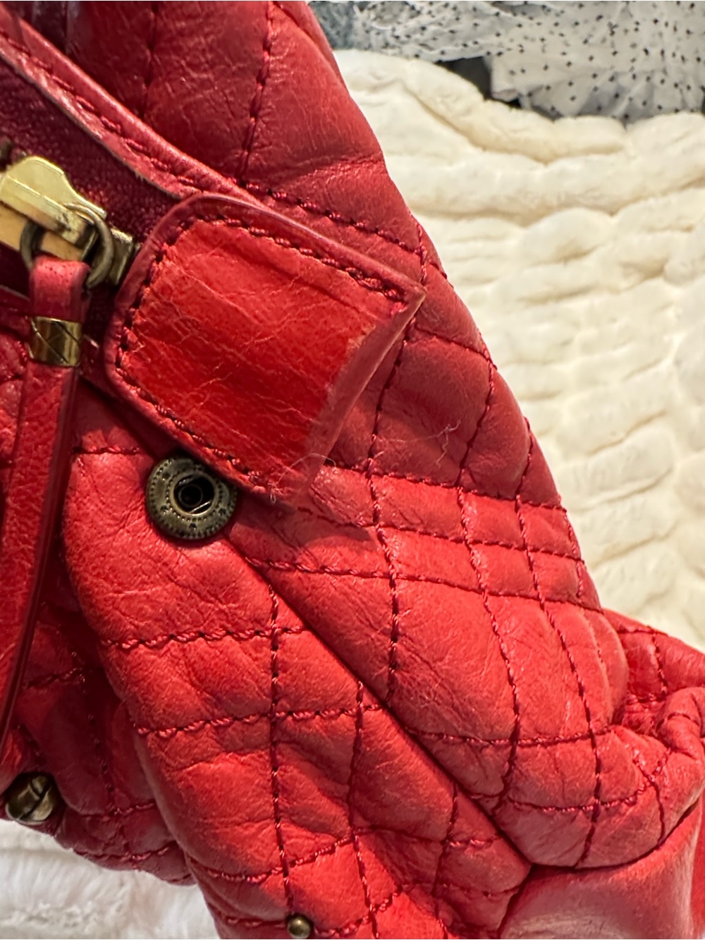 Quilted Red Studded Shoulder Bag - Picture 6 of 16